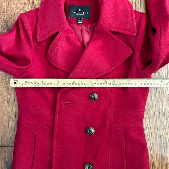London Fog Classic Double Breasted Red Pea Coat w/ Matching Scarf - Size Small - Picture 3 of 7